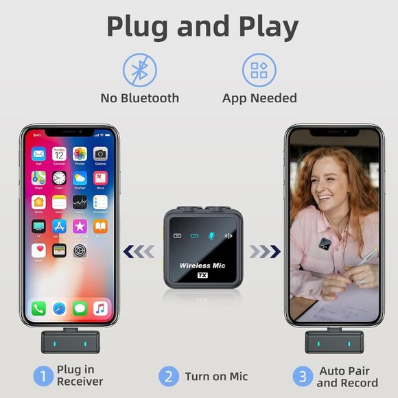 Wireless Microphone Lavalier iPhone Android USB C Lapel Mic 40H Charging Case - Picture 7 of 9